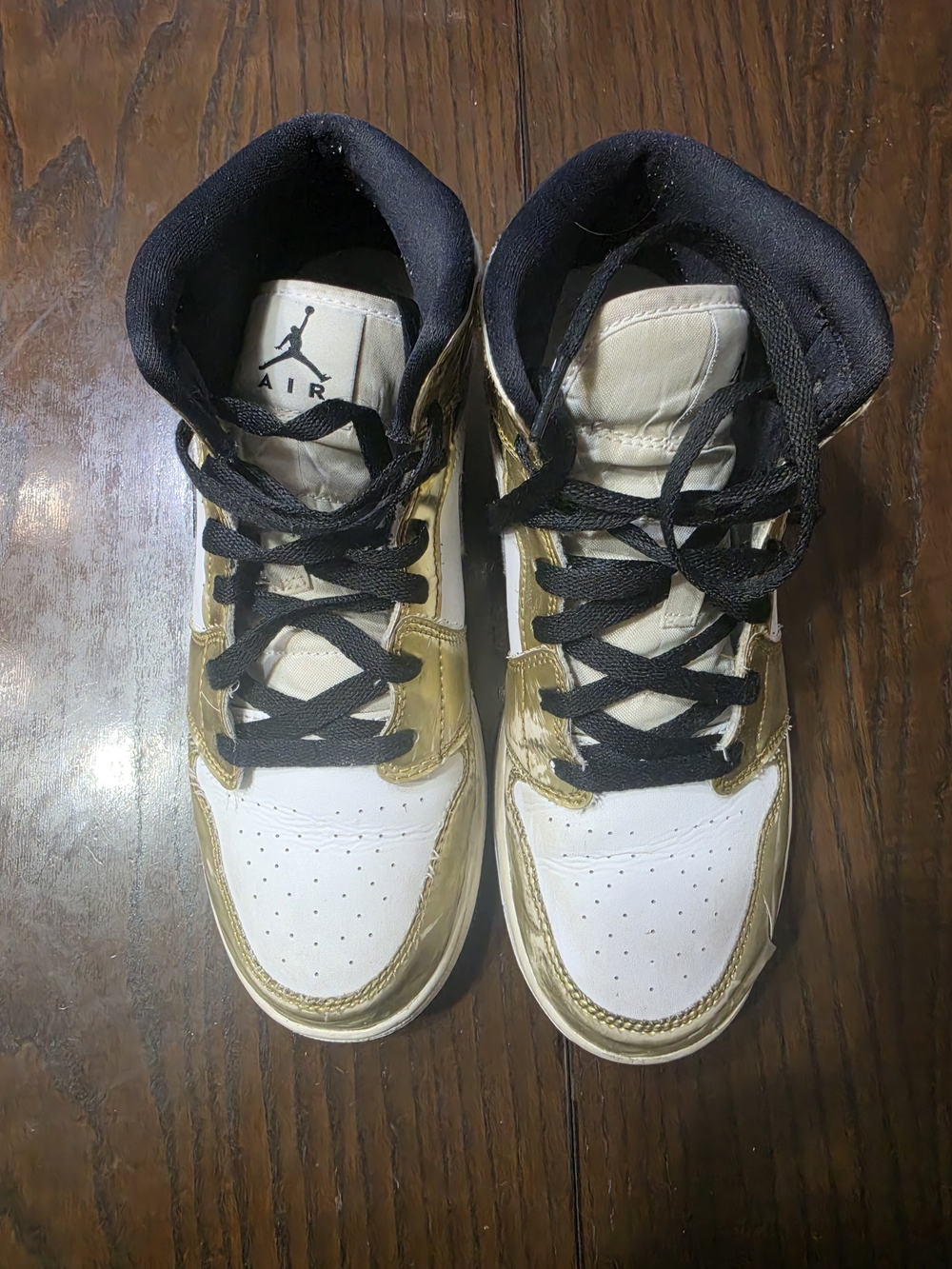Jordan White and Gold High-Top Sneakers